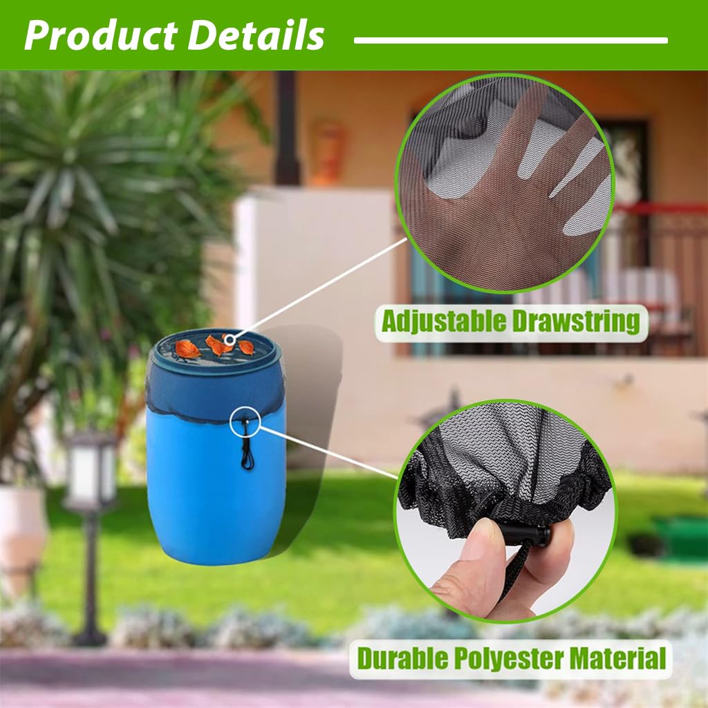 HASTHIP 2Pcs Mesh Cover for Rain Harvesting Barrels, 85cm Diameter Polyester Barrel Netting with Drawstring Closure for Water Buckets Tank Protection HASTHIP 2Pcs Mesh Cover for Rain Harvesting Barrels, 85cm Diameter Polyester Barrel Netting with Drawstring Closure for Water Buckets Tank Protection